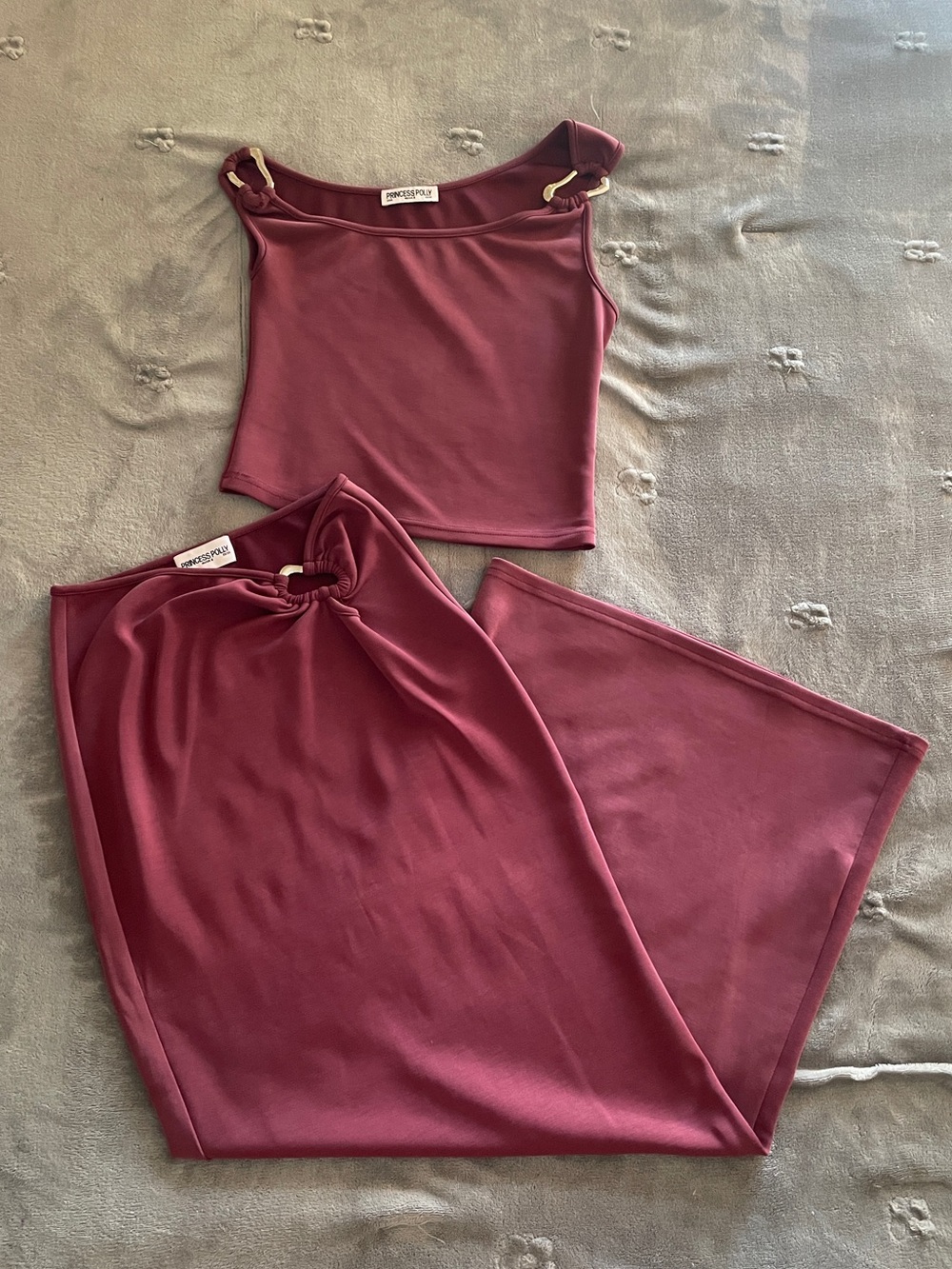Princess Polly Burgundy Ring-Detail Skirt Set